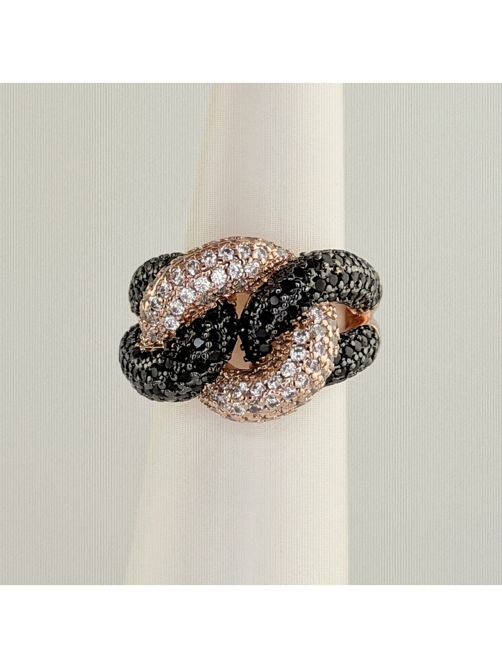 Bomb Party UNTAMED Pave Ring Sz 6 "Knot For The Faint" Black Onyx & Cz Rose Gold
